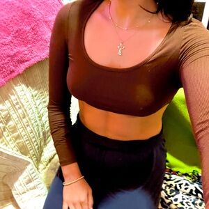 SHEIN brown long sleeve crop top
